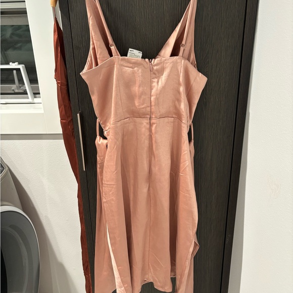 BEBE SATIN COWL NECK WRAP DRESS ROSE GOLD - Picture 2 of 4